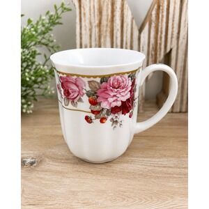 Grace's Teaware Floral Rose Coffee Mug Gold Trim Scalloped Rim